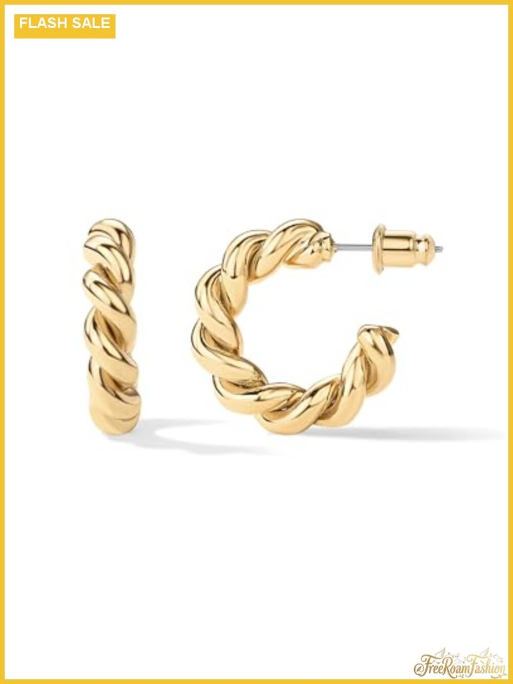 14K Gold Plated Twisted Rope Round Hoop Earrings Sterling Silver Posts
